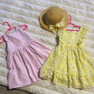 Charming Pink and Yellow Kids Dresses Set